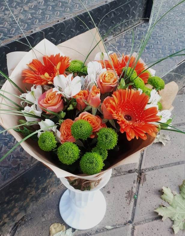 Букет цветов из: Герберы, Хризантемы, Альстромерии и Розы в Чульман