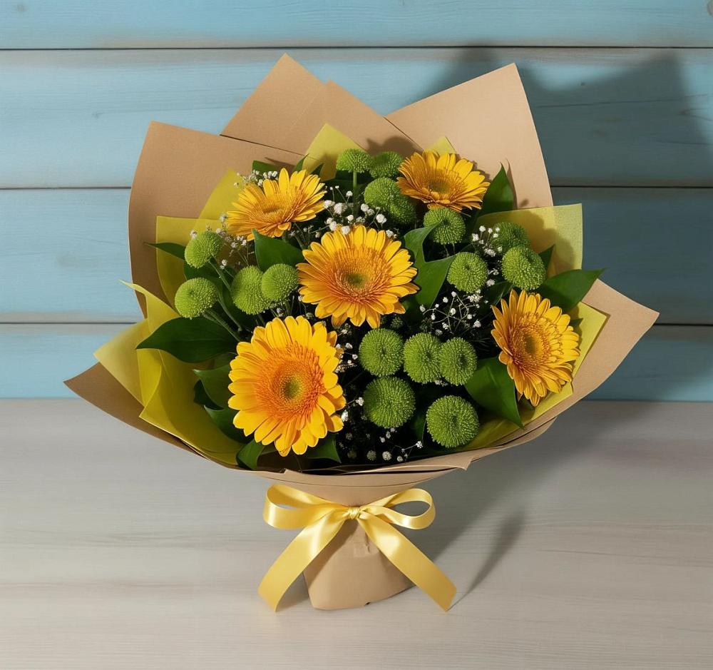 Букет цветов из: Герберы и Хризантемы в Чульман