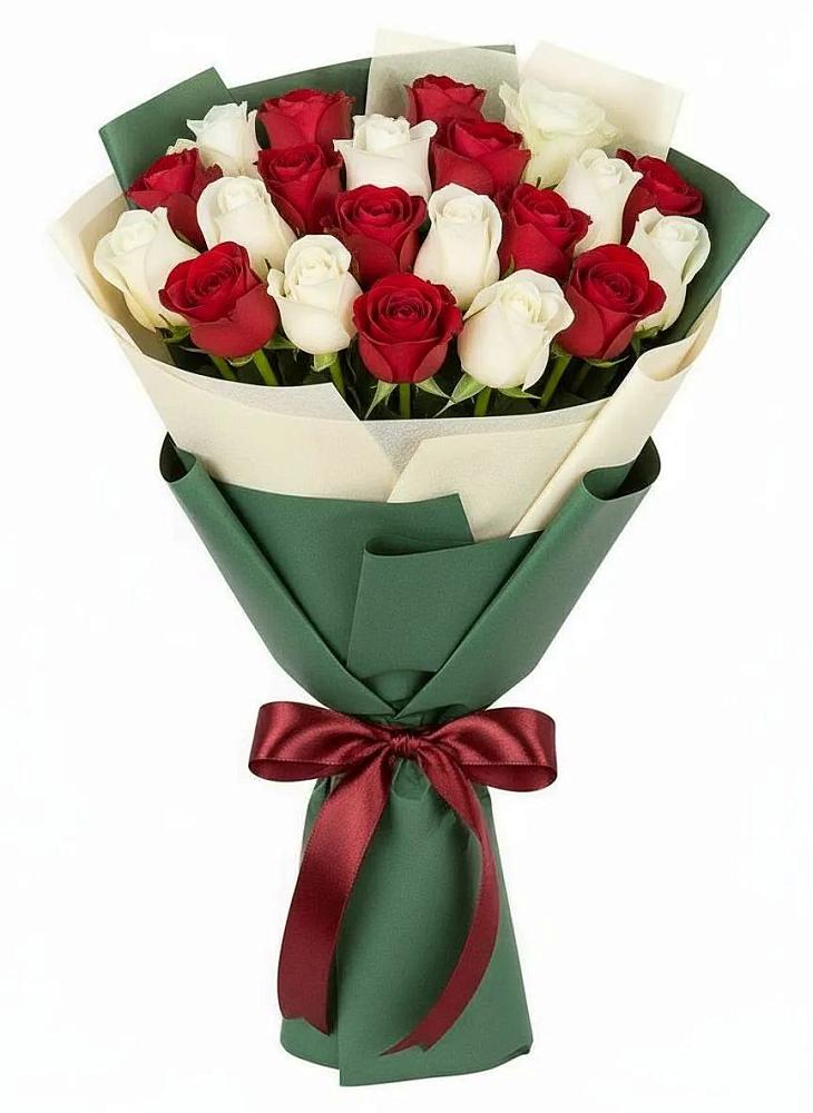 Букет Микс из красных и белых роз в Чульман