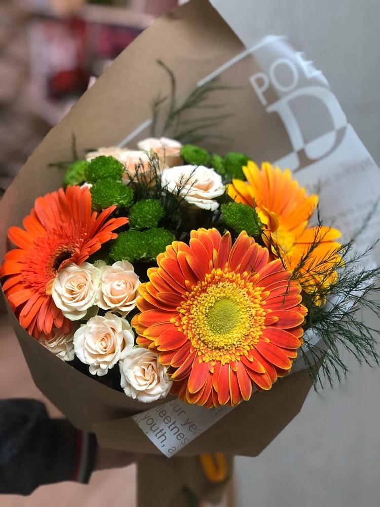 Букет цветов из: Герберы, Хризантемы и Розы в Чульман