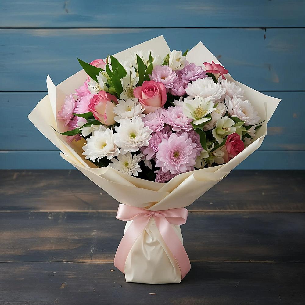 Букет цветов из: Хризантемы, Альстромерии и Розы в Чульман